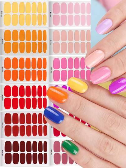 Macaron Color Full Wrap Solid Color Nail Stickers, Waterproof Self-Adhesive Nail Strips Decor, Suitable For All Women, Freely Matching Nail Stickers