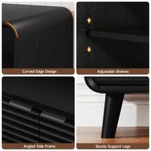 ONBRILL Black 61" Fluted Buffet Sideboard Cabinet With Storage, Farmhouse Curved Buffet Sideboard With 4 Doors, Coffee Bar Cabinet With Adjustable Shelves Wood Console Cabinet For Kitchen, Living Room, Entryway - 黑色 BSB-182 - 查看 5