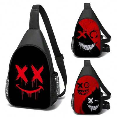Túi đeo chéo in hình chú hề cười ngộ nghĩnh, kiểu dáng thú vị phù hợp cho trẻ em, túi thể thao có ngăn trước in hình họa tiết lễ hội đầy màu sắc - Túi đeo vai thường ngày