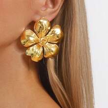 Mydear 1 Đôi bông tai vòng kim loại hình hoa phóng đại thời trang, phù hợp cho nữ giới đeo hàng ngày và dự tiệc. - những bông hoa - Xem 4
