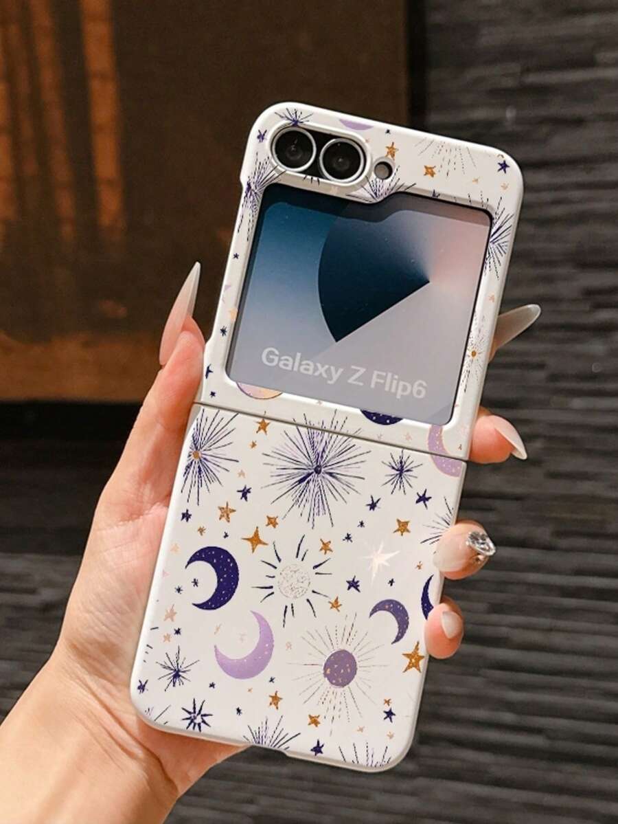 1个时尚简约亲肤PC材质可爱简约星月元素折叠手机壳，可保护手机并防止跌落，适用于：三星Galaxy Zflip 3/Zflip 4/Zflip 5/Zflip 6/Zflip 7/ Find N3 Flip/ Razr 50 Ultra/ Razr 60 Ultra/ Razr 60/ Razr 50/小米MIX Flip/Galaxy Z Flip7 FE - 白色 - 查看 1