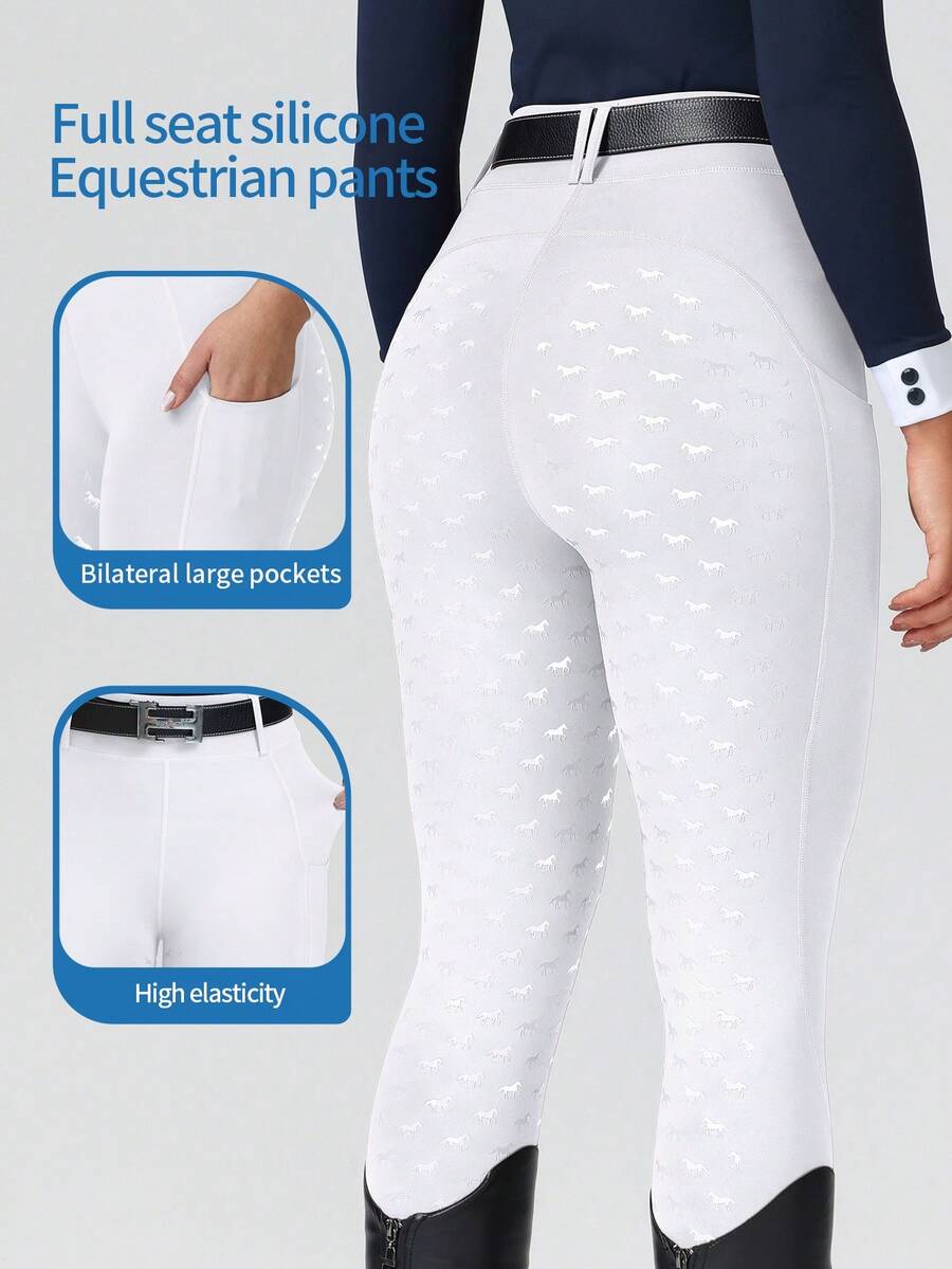 ROYALS MATTINI Quần cưỡi ngựa nữ, quần jodhpurs, quần cưỡi ngựa ôm sát mông với lớp silicon chống trượt, quần bó thấm hút mồ hôi có túi, thích hợp cho các môn thể thao cưỡi ngựa. - trắng - Xem 1