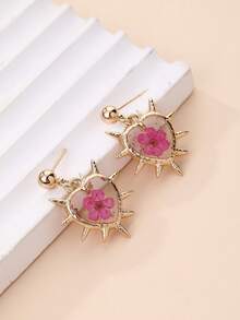 1 Pair Retro Dark Lace-Up Heart Earrings, Everlasting Flower Earrings, Versatile Accessories For Music Festival And Daily Wear - Multicolor - View 2