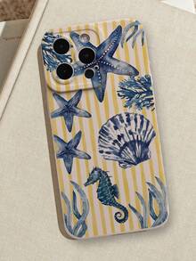 时尚贝壳海马图案液态硅胶手机壳，全方位保护，防震防摔，TPU软橡胶材质，兼容苹果手机 - 彩色 - 查看 3