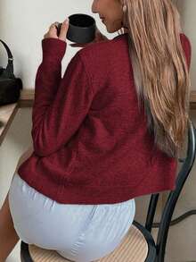 Long Sleeve Ribbed Knit Cropped Cardigan For Women, Button Down Crop Top For Street Style & Layering Outfits,Women Sports Jackets,Spring Outfits For Women,Summer Outfits For Women,Summer Clothes,Beachwear,Vacation Outfits Women,Vacation Essentials - 紅色 - 查看 4