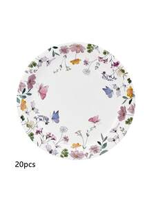 10pcs/20pcs/50pcs Wild Flower Themed Party Supplies, Wild Flower & Butterfly Pattern Paper Plates, Dessert Plates, Dinner Plates, Suitable For Spring Birthday Party, Wedding, Tea Party Decoration - View 7