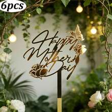 1pc/3pcs/6pcs Rose Red, Rose Gold, Gold Acrylic "Happy Mother's Day" And "Best Mom" Cake Topper Set - Butterfly And Flower Design, Mother's Day And Mom's Birthday Party Supplies - Multicolor - View 17