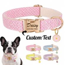 Customized Daisy Pendant Nylon Pet Collar With Engraved ID Tag, Adjustable Anti-Lost Collar, Matching Leash, Personalized Gift - Multicolor - View 1