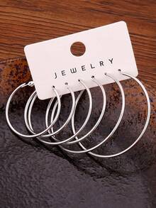 3pairs Minimalist Hoop Earrings - 銀色 - 查看 1