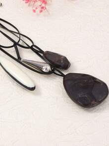 1 Bộ dây chuyền mặt dây hình học nhiều lớp bằng da và nhựa kiểu cổ điển dành cho nữ - Dây chuyền thường ngày - Xem 4