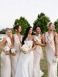Bridal Shoulder Straps, White/Champagne Color Bridal Decor, Bridesmaid Decorative Sash, Elegant Wedding Decor Shoulder Straps, Bridal Shower Decorations, Bridal Shower Shoulder Straps, Suitable For Bachelorette Party, Prom And Wedding Celebrations, Perfect For Bridal Shower, Decor, Party Supplies - Multicolor - View 3