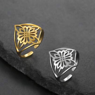 1pc Minimalist Stainless Steel Flower Witch Knot Adjustable Ring, Fashion Lucky Talisman Gift For Friends
