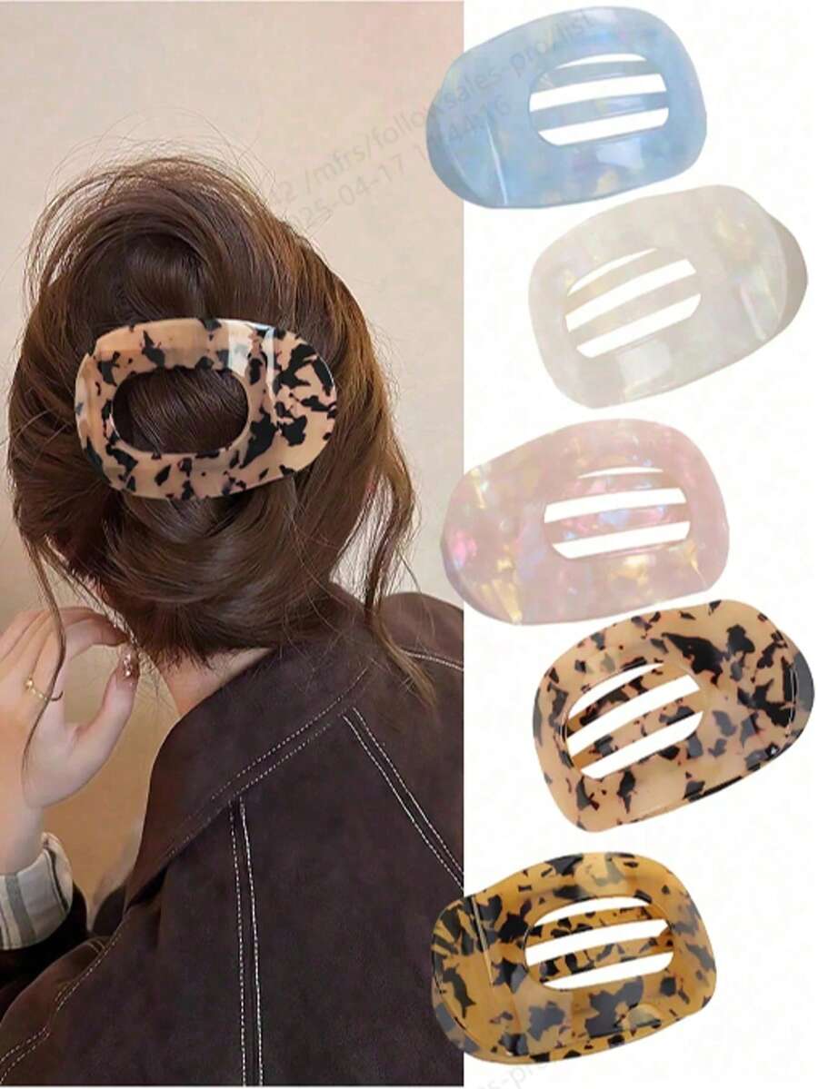 6-Piece Colorful Flat Round Hair Clip Set, Non-Slip Alligator Clips With Curved Design, Vintage Minimalist Hair Accessories For Women. Suitable For Various Hairstyles, Including Claw Clips, Hair Slides, Side Barrettes, Bobby Pins And Other Hair Accessory Styles. - 彩色 - 查看 1