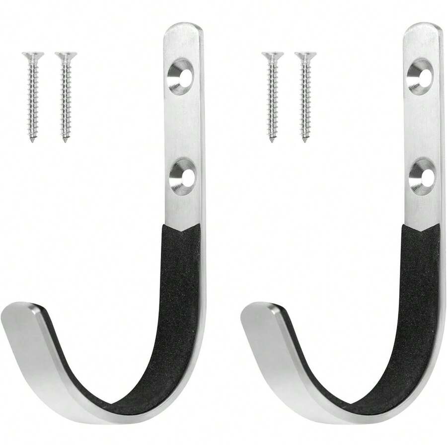 Juego de 2 ganchos de rifle de borde para montaje en pared - Ganchos de metal en forma de J para almacenamiento - Superficie plateada brillante - Ver 1