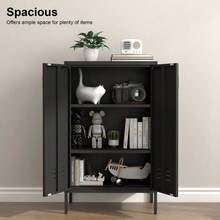 White Steel Storage Cabinet With 2 Doors And 2 Adjustable Shelves, Multifunctional Cabinet For Living Room, Kitchen, Bedroom, Garage Tool Storage And Office File Organization. - 黑色 - 查看 4