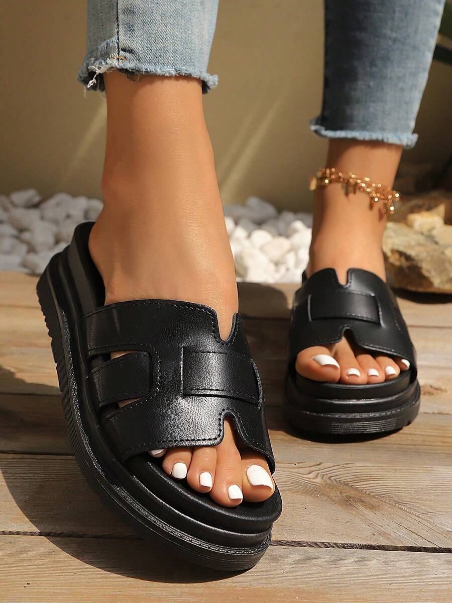 2026 Summer New Fashion PU Leather Criss-Cross Strap Women's Sandals, Vacation Casual Beach Shoes, Open Toe Roman Sandals For Women - Black - View 1