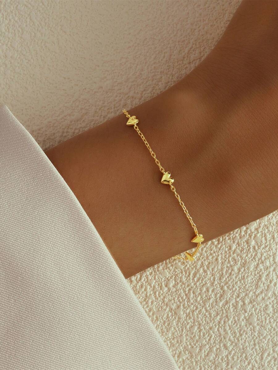 1 chiếc vòng tay hình trái tim mạ vàng 18K, bạc 925 cao cấp, có thể xếp chồng lên nhau, ít gây dị ứng, thích hợp cho nữ và bé gái đeo hàng ngày, quà tặng Ngày của Mẹ, quà cưới. - Vàng - Xem 1