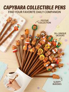 18pcs Capybara Party Favor Gel Ink Pens, Fun Cute Capybara Black Pens For Office, Home, Gift, School Supplies - Capybara Solid Color Pen Barrel Black Ballpoint Pen - View 1