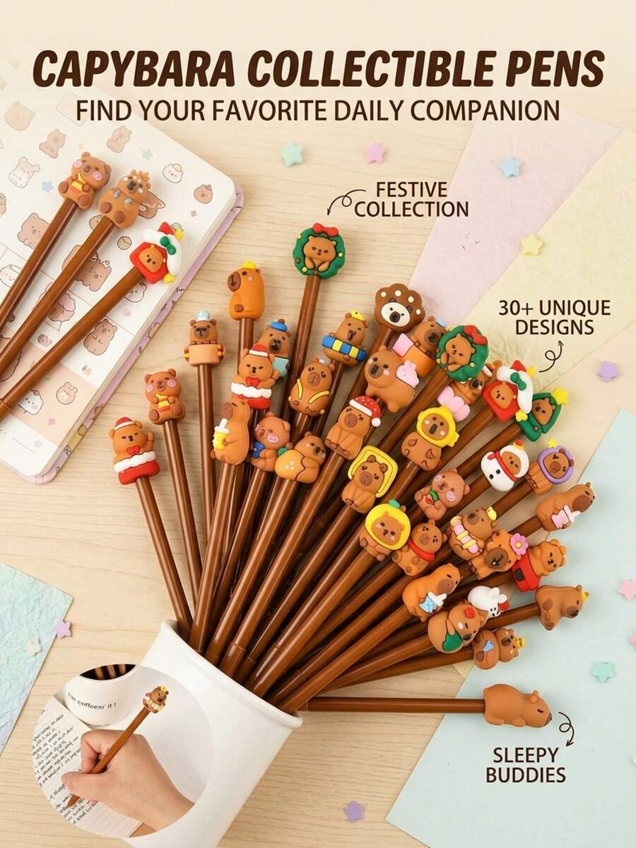 18pcs Capybara Party Favor Gel Ink Pens, Fun Cute Capybara Black Pens For Office, Home, Gift, School Supplies - Capybara Solid Color Pen Barrel Black Ballpoint Pen - View 1