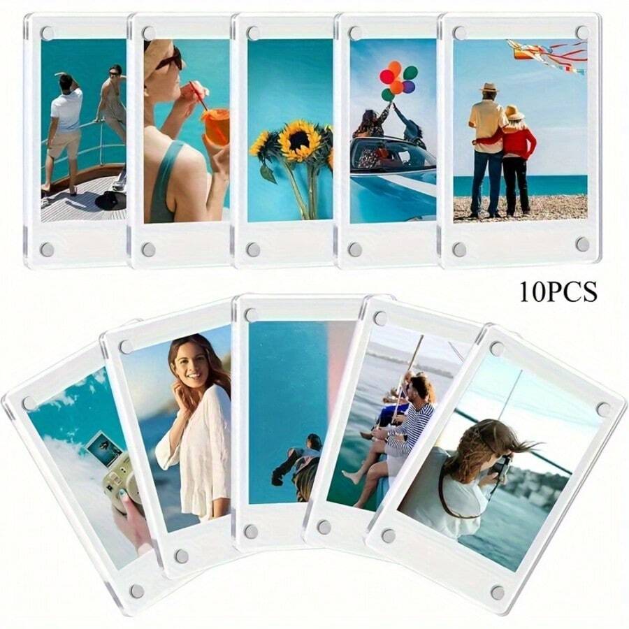 2/5/10pcs Acrylic Magnetic Refrigerator Photo Frames, Double-Sided Photo Fridge Magnetic Frames, Photo Clips, Desktop Display Stands, Holiday Gifts - Multicolor - View 1