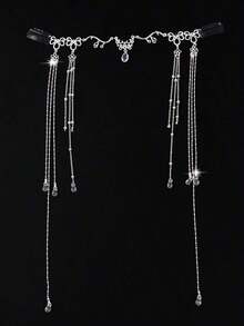 Ancient Style Tassel Super Fairy Curtain Forehead Chain 1 Piece Street Bow Skull Skeleton Carnival Head Jewelry Hair Chain Head Pieces Jewelry Hair Jewelry Hair Vine Chain, Hair Jewellery, Wedding, Hair Accessories, Bride To Be, Hair Accessories For Women - 銀色 - 查看 4