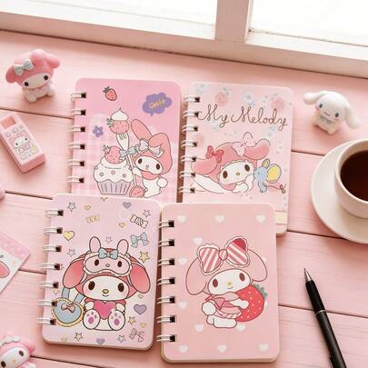 SANRIO [ Series Best Seller] 1pc/4pcs Random Cute Spiral Notebook, Girly Pink Cartoon Notebook, Smooth Pages Portable Notebook, Office/Personal Planner, Great Gift For Birthday, Easter, Or Creative Present For Girls