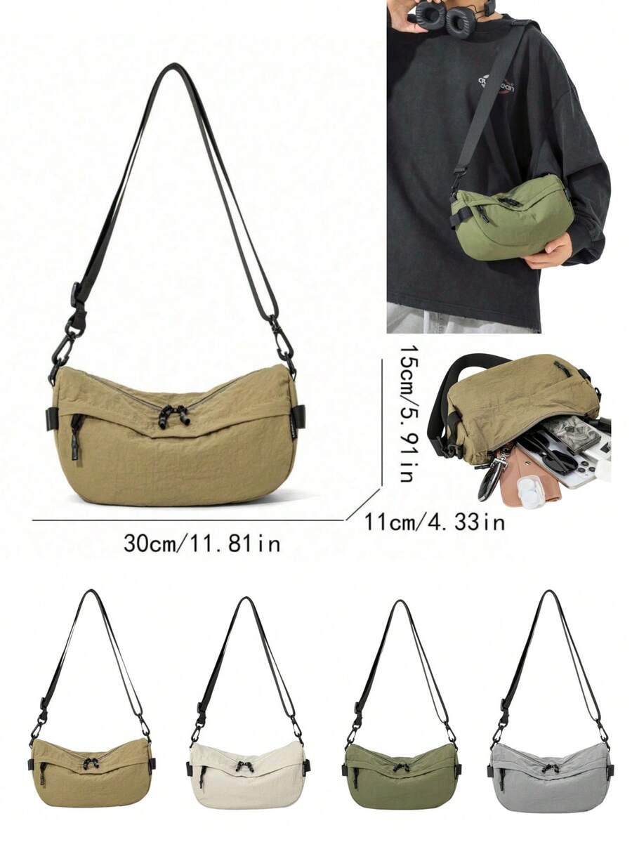1pc Men's Waterproof Nylon Lightweight Zipper Casual Shoulder Bag, Suitable For Daily Commute