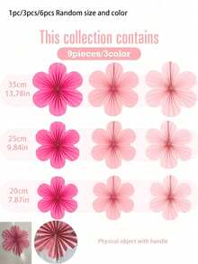 9pcs Pink Flower Paper Fans,Wall Decorations,Pink Flower Hanging Decor,Birthday,Party Background,Wedding Decorations,Engagement,Singles' Party,Flower Ball Decor, Home Living Room Bedroom Hanging Decor,Outdoor Garden Decor,Baptism Party Decorations - A - View 7
