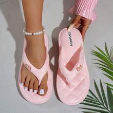 ASOFTER Summer New Arrival Cute Women's Flip Flops, Butterfly & Pearl Decor Rhombus Pattern, Fashion Versatile, Suitable For Party, Beach, Seaside - Pink - View 6