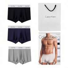 Calvin Klein 3-Pack Premium Gift Set Boxer Briefs | Men's Soft Breathable Cotton Underwear With White Trim, Includes Gift Bag - 黑藍灰 - 查看 1