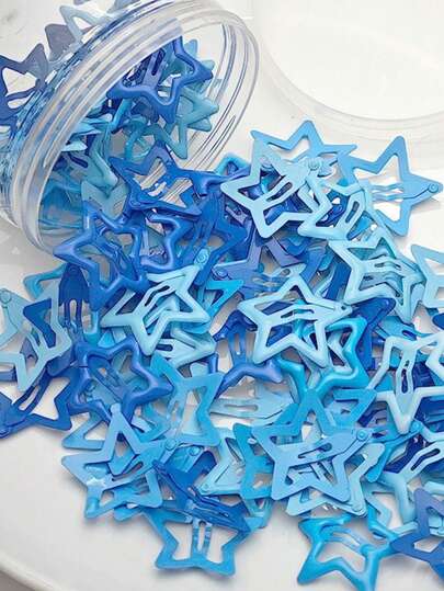 12个Y2K风格蓝色可爱甜美少女彩色小发夹，百搭日常佩戴发饰，夏季、假日、旅行必备