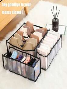 1/3/5pcs Underwear Storage Box, Foldable Bra Organizer Drawer Divider, Wardrobe Lingerie Storage Containers - Black - View 4