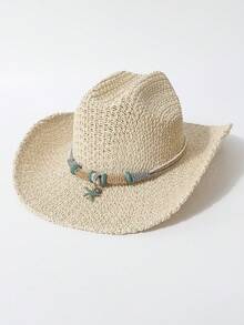 Mũ rơm dệt thoáng khí unisex mùa xuân/hè, mũ Panama, mũ cao bồi miền Tây mùa hè, thích hợp cho bãi biển, kỳ nghỉ và mặc hàng ngày. - A - Xem 8