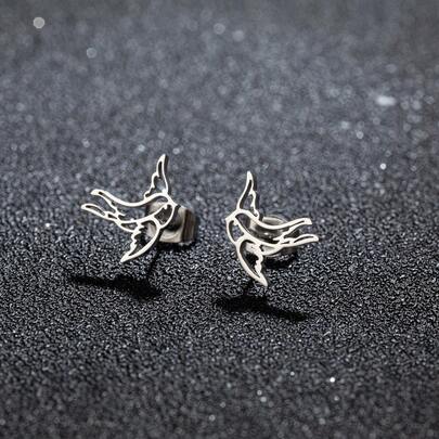 1Pair Stainless Steel Swallow Earrings Small Birds Pendant Animal Jewelry For Women/ Men Cute Hummingbird Ear Studs Gifts