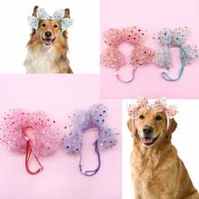 1pc Summer Polka Dot Mesh Large Dog Headband, Decorative Hair Band, Elastic Design Won't Choke, Suitable For Dog Outfits At Weddings, Birthdays, And Spring/Summer Photo Shoots - Multicolor - View 2