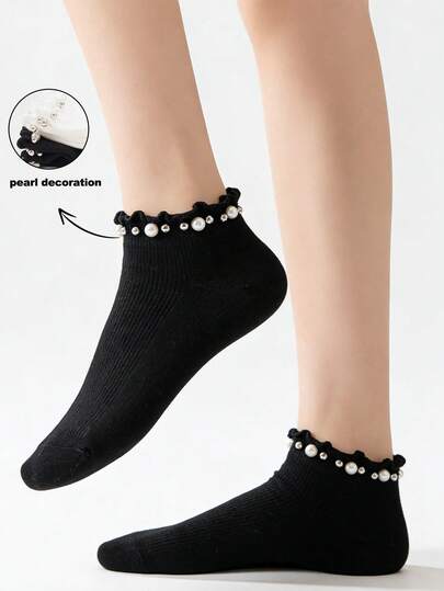 1/3/5 أزواج جوارب نسائية بتصميم اللؤلؤ، جوارب قطنية دافئة بنقشة جاكارد، جوارب ناعمة ومريحة باللونين الأسود والأبيض ذات ملمس ناعم مناسبة للاستخدام اليومي والسفر والمنزل والمكتب والمدرسة والرياضة، جوارب بتصميم نجوم وقلوب وأقمار