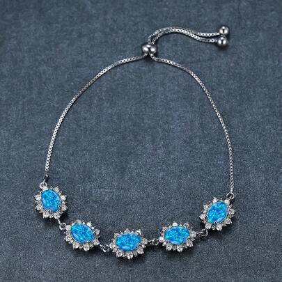 Vanel سوار قابل للتعديل مزين بالأوبال الاصطناعي البيضاوي والزركونيا المكعبة للنساء، سوار رقيق مرصع بالزركونيا، مجوهرات بيان أنيقة، مجوهرات عصرية للارتداء اليومي والحفلات