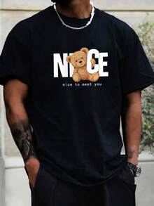 GRDR Áo thun nam tay ngắn in hình gấu tối giản, thoải mái và thoáng khí, phù hợp cho mùa hè, dẫn đầu xu hướng thời trang. - màu đen - Xem 2