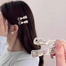 2个装女士时尚优雅仿珍珠水钻猫眼蝴蝶夹发夹，适合日常佩戴，波西米亚风 - 彩色 - 查看 8