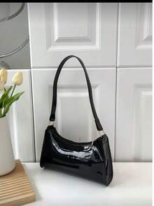 Geometric Embossed Solid Color Women's Shoulder Bag, Zipper Closure Vintage Style Casual Waterproof Handbag, Suitable For Women, Office Workers, Students, Business Use - Black - View 7