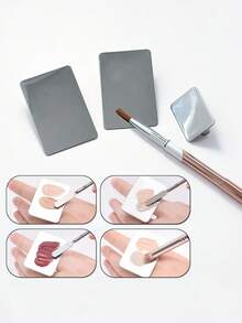 Stainless Steel Portable Makeup Foundation Palette, Easy To Clean Nail Art Eyelash Gel Mixing Palette, Cosmetic Painting Palette Mixing Tool - Silver - View 1