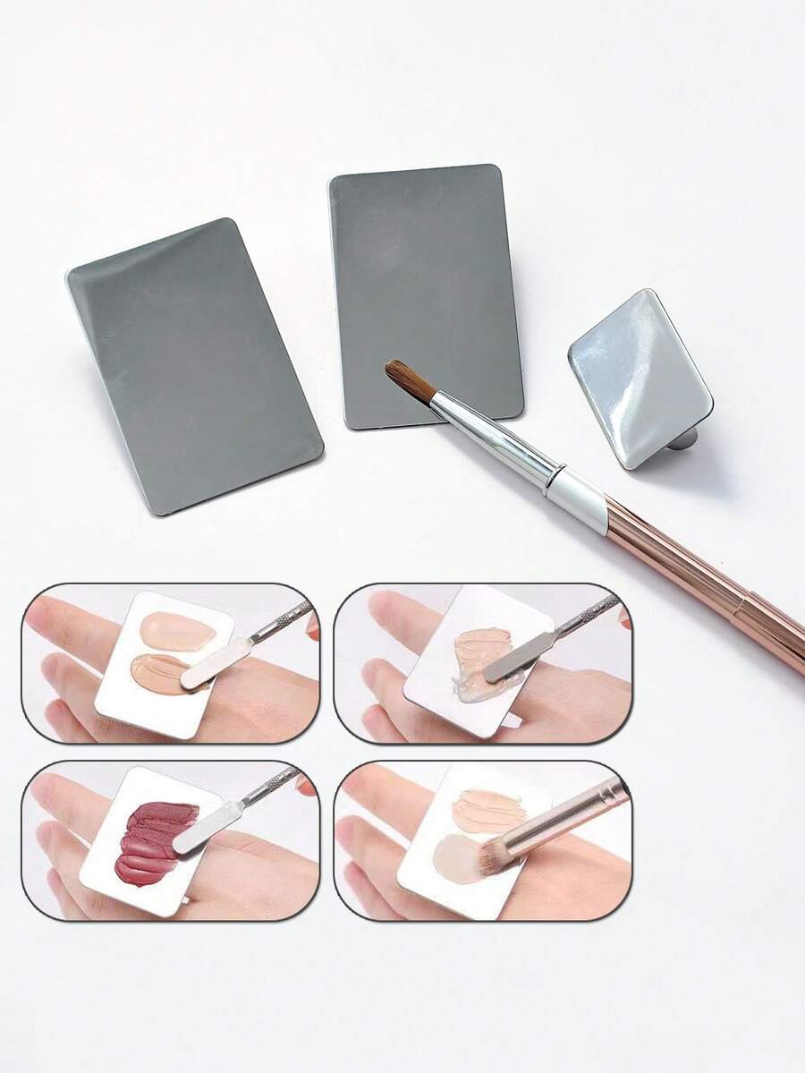 Stainless Steel Portable Makeup Foundation Palette, Easy To Clean Nail Art Eyelash Gel Mixing Palette, Cosmetic Painting Palette Mixing Tool - Silver - View 1