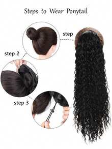 24英寸波浪马尾辫，弹性抽绳方便面卷蓬松合成抽绳网袋马尾辫卷发 - 彩色 - 查看 7