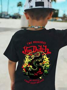 Von Dutch American Retro Themed Printed Casual Short Sleeved T-Shirt, Suitable For Spring And Summer, Suitable For Both Men And Women. Holiday Gifts. - 黑色 - 查看 3