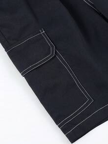 1 pieza Shorts tipo bermuda deportivos casuales personalizados con múltiples bolsillos para niñas adolescentes, primavera verano otoño - Negro - Ver 9