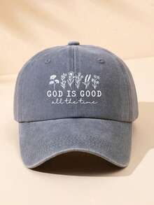 1pc Women Flower & "God Is Good" Print Adjustable Size Outdoor Casual Fashion Sun Protection Vintage Streetwear Washed Brim Baseball Cap, Suitable For Daily Matching - 均碼 - 查看 9