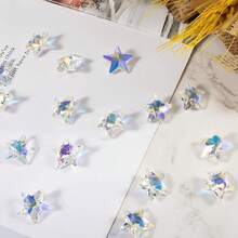 QIAO 18毫米3D切割AB彩玻璃星星吊坠，带孔彩虹色星星饰品，适用于UV树脂工艺品，DIY珠宝制作材料，可用于制作项链、钥匙扣、手机挂件 - 彩色 - 查看 8