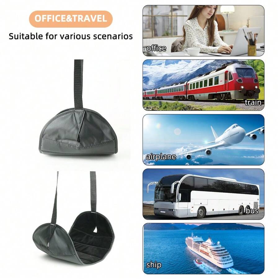 1个旅行脚踏吊床,便携式耐用牛津布绒面内衬,三角形防翻转加固缝线,可调节扣环脚踏吊床,适用于飞机、火车、汽车、办公室旅行,缓解腿部/足部疼痛 - 黑色 - 查看 1