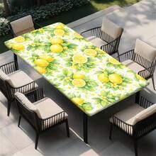1 pieza Mantel elástico para exteriores con patrón de limón, mantel floral de frutas de verano amarillo, decoración del hogar para mesa de cocina y comedor, mantel con patrón de limón, adecuado para primavera y verano - D - Ver 14