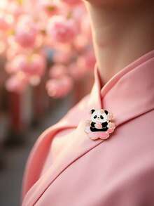 1/6件装春夏樱花熊猫系列珐琅胸针可爱中国风卡通胸针服装包包装饰配件，6种款式可选，可佩戴在包包、外套、汉服、JK制服上，是学生派对成员、中国风爱好者和熊猫爱好者的趣味礼物。 - 多色1 - 查看 5